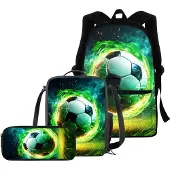 Sonstiges Schultaschen-Set 3-teilig für Jungen & Mädchen mit Lunchbox & Federmäppchen, Flame Football Green