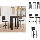 vidaXL 3-tlg. Gartenbar-Set mit Kissen Poly Rattan Schwarz - Gartenmöbel-Sets