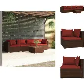 vidaXL 5-tlg. Garten-Lounge-Set mit Kissen Poly Rattan Braun - Gartenmöbel-Sets