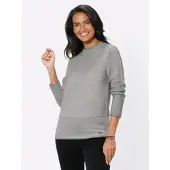 Casual Looks Stehkragenpullover "Pullover", Damen, Gr. 40, grau (grau, ecru, geringelt), 50% Baumwolle, 50% Polyacryl, gemustert, mehrfarbig, Pullover Stehkragenpullover