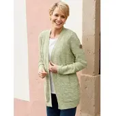 Sieh an! Strickjacke SIEH AN "Long-Strickjacke Longstrickjacke in Melange-Optik, pflegeleicht", Damen, Gr. 44, grün (schilf, meliert), Strick, , Sportlich, Strickjacken Strickjacke