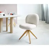 DELIFE Drehstuhl Nube-Flex Bouclé Weiß Holzgestell kantig Natur 360° drehbar Taschenfederkern