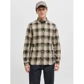 Jack & Jones Langarmhemd "JPRBLUBROOK CHECK L/S SHIRT SN", Herren, Gr. M, N-Gr, grün (peat), Web, Obermaterial: 100% Baumwolle, kariert, regular fit, Hemden Langarmhemd