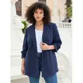 Sheego Longblazer "Longblazer", Damen, Gr. 44, blau (tiefblau), 100% Polyester, Blazer Longblazer