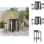 vidaXL 3-tlg. Gartenbar-Set Schwarz Poly Rattan & Massivholz Akazie - Gartenmöbel-Sets