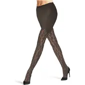Falke Holly Damen Strumpfhose, L, Braun, Netz,Blumen