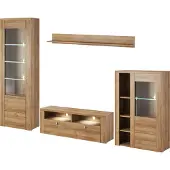 Otto Home Wohnwand "Larona, Anbauwand, Set 4 Teilig", braun (eichefarben riviera), B:305cm, Kastenmöbel-Sets, Wohnwand, bestehend aus 1 TV-Board, 1 Highboard, 1 Vitrine, 1 Wandregal