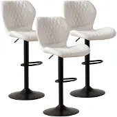 Sonstiges Barhocker mit Lehne, 360° drehbar, höhenverstellbar, PolyurethanKunstleder, Beige, 3 Stück