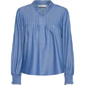 B.young Langarmbluse "Damen Langarm BYXKAORU", Damen, Gr. 34, blau (mid blau denim), Obermaterial: 100% Lyocell CLY., Blusen Langarmbluse