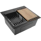 REA Edelstahlspüle Leo 50 + 3 Beige Accessoires Black