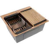 REA Edelstahlspüle Leo 50 + 3 Graue Accessoires Brush Copper