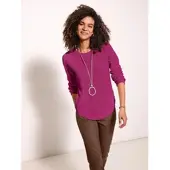 Casual Looks Rundhalspullover "Pullover", Damen, Gr. 50, pink (magenta), 50% Baumwolle, 50% Polyacryl, gemustert, unifarben, Pullover Rundhalspullover