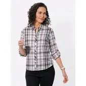Casual Looks Langarmbluse , Damen, Gr. 44, beige (ecru, altrosa, kariert), 100% Baumwolle, gemustert, kariert, mehrfarbig, Blusen Langarmbluse