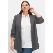 Sheego Blusenblazer "Longblazer Longblazer mit Schalkragen", Damen, Gr. 44, grau (anthrazit), Modisch, Blazer Blusenblazer, mit Schalkragen und gerafftem 3/4-Arm