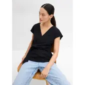 Bonprix Shirttop , Damen, Gr. 36/38 (S), schwarz, Obermaterial: 68% Viskose, 28% Polyester, 4% Elasthan, slim fit, Tops Shirttop, ärmelloses Design, mit V-Ausschnitt, Slim Fit Passform
