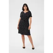 KAFFE CURVE Midikleid "Damen Kleid KCmella", Damen, Gr. XL, N-Gr, schwarz (schwarz deep, chalk dot), Obermaterial: 95% Viskose CV. 5% Elasthan EL., Kleider Midikleid