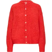 Ichi Strickjacke "Damen Langarm IHBELABLUE", Damen, Gr. L, rot (poinsettia), Obermaterial: 77% Polyester PES. 12% Nylon NY. 9% Wolle mw. 2% Elasthan EL., Strickjacken Strickjacke