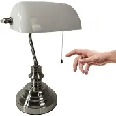 Dapo Leuchten Tischleuchte Bankerslamp mit Zugschalter Nickel-Weiß