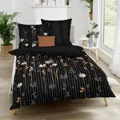 Kaeppel Bettwäsche "Floral Stripes", schwarz, B/L: 135cm x 200cm, 1 Stk., 1 Stk., Mako-Satin, B/L: 80cm x 80cm, 2, Mako-Satin, Obermaterial: 100% Baumwolle, Bettwäsche, Bettwäsche