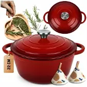 Hage Gusseisentopf mit Deckel 22 cm 3 Liter emailliert Rot Induktion