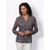 HEINE Klassische Bluse , Damen, Gr. 48, braun (cognac, aqua, bedruckt), 95% Viskose, 5% Elasthan, Paisley, bedruckt, gemustert, mehrfarbig, Rundhals, Blusen Klassische Bluse