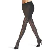 Falke Holly Damen Strumpfhose, M-L, Schwarz, Netz,Blumen