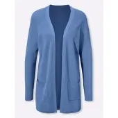 Sieh an! Strickjacke SIEH AN "Long-Strickjacke Longstrickjacke in Viskose-Qualität", Damen, Gr. 52, mittelblau, Modisch, V-Ausschnitt, Strickjacken Strickjacke