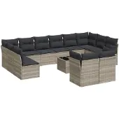 vidaXL 13-tlg. Garten-Sofagarnitur mit Kissen Hellgrau Poly Rattan