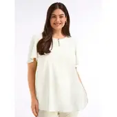Sheego Longbluse , Damen, Gr. 50, weiß (ecru), 100% Polyester, unifarben, Rundhals, Blusen Longbluse