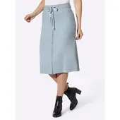 HEINE Strickrock , Damen, Gr. 46, blau (hellblau, ecru, meliert), 50% Viskose, 28% Polyester, 22% Polyamid, unifarben, wadenlang, Röcke Strickrock