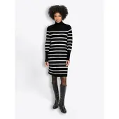 HEINE Strickkleid in schwarz-ecru-gestreift | Gr.: 40
