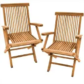 Teako Design Klappstuhl Teakholz Hochlehner 2er Set mit Kissen schwarz