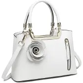 MISS LULU Handtasche Damen Kunstleder Retro Blumen Henkeltasche Schultertasche Umhängetasche Weiß