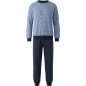 Hajo Herren Schlafanzug lang - Premium Cotton, Baumwolle, Rundhals, Allover-Print, Bündchen Dunkelblau / 3XL
