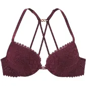 LASCANA Push-up-BH "Nina", Damen, Gr. 80, Cup C, blau (bordeauxrot), Mesh, Obermaterial: 92% Polyamid, 8% Elasthan, BHs Push-up-BH, mit Bügel, aus graphischer Spitze, sexy Dessous