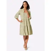 Inspirationen Hemdblusenkleid WITT "Druck-Kleid Stufenkleid mit offenem Hemdkragen", Damen, Gr. 40, N-Gr, sand, limone, bedruckt, Modisch, V-Ausschnitt, Kleider Hemdblusenkleid