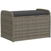 vidaXL Sitzbank mit Stauraum & Kissen Grau 80x51x52 cm Poly Rattan
