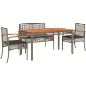 vidaXL 5-tlg. Garten-Essgruppe mit Kissen Grau Poly Rattan