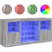 vidaXL Sideboard mit LED-Leuchten Grau Sonoma 142,5x37x67 cm
