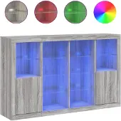vidaXL Sideboards mit LED-Leuchten 3 Stk. Grau Sonoma Holzwerkstoff