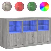 vidaXL Sideboard mit LED-Leuchten Grau Sonoma 123x37x67 cm
