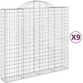 vidaXL Gabionen mit Hochbogen 9 Stk. 200x50x180/200cm Verzinktes Eisen