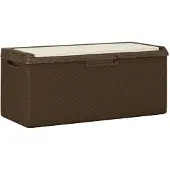 vidaXL Gartentruhe mit Sitzkissen Braun 350 L PP