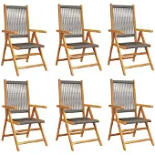 vidaXL 6-teiliges Set verstellbarer Klappstühle aus grauem Akazienholz