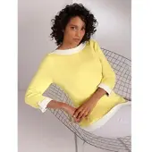 CREATION L PREMIUM 3/4 Arm-Pullover "Seiden-Baumwoll-Pullover", Damen, Gr. 48, zitrone, 55% Seide, 45% Baumwolle, unifarben, Pullover 3/4 Arm-Pullover