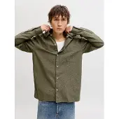 Jack & Jones Langarmhemd "JJETRISTAN OVERSHIRT LS SN", Herren, Gr. M, N-Gr, grün (dusty olive), Web, Obermaterial: 86% Baumwolle, 14% Leinen, unifarben, Hemden Langarmhemd, mit Knopfleiste