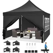 Tooluck Faltpavillon 3x3m Wasserdicht Stabil Winterfest mit 4 Seitenwänden Schwarz