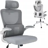 Jumi ZEO Ergonomischer Bürostuhl grau, höhenverstellbar, TILT-System, klappbare Armlehnen, Stellantrieb, 60x122x68 cm