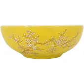 vidaXL Aufsatzwaschbecken Weiß und Gelb Rund Ø41x14 cm Keramik