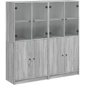 vidaXL Bücherschrank mit Türen Grau Sonoma 136x37x142 cm Holzwerkstoff